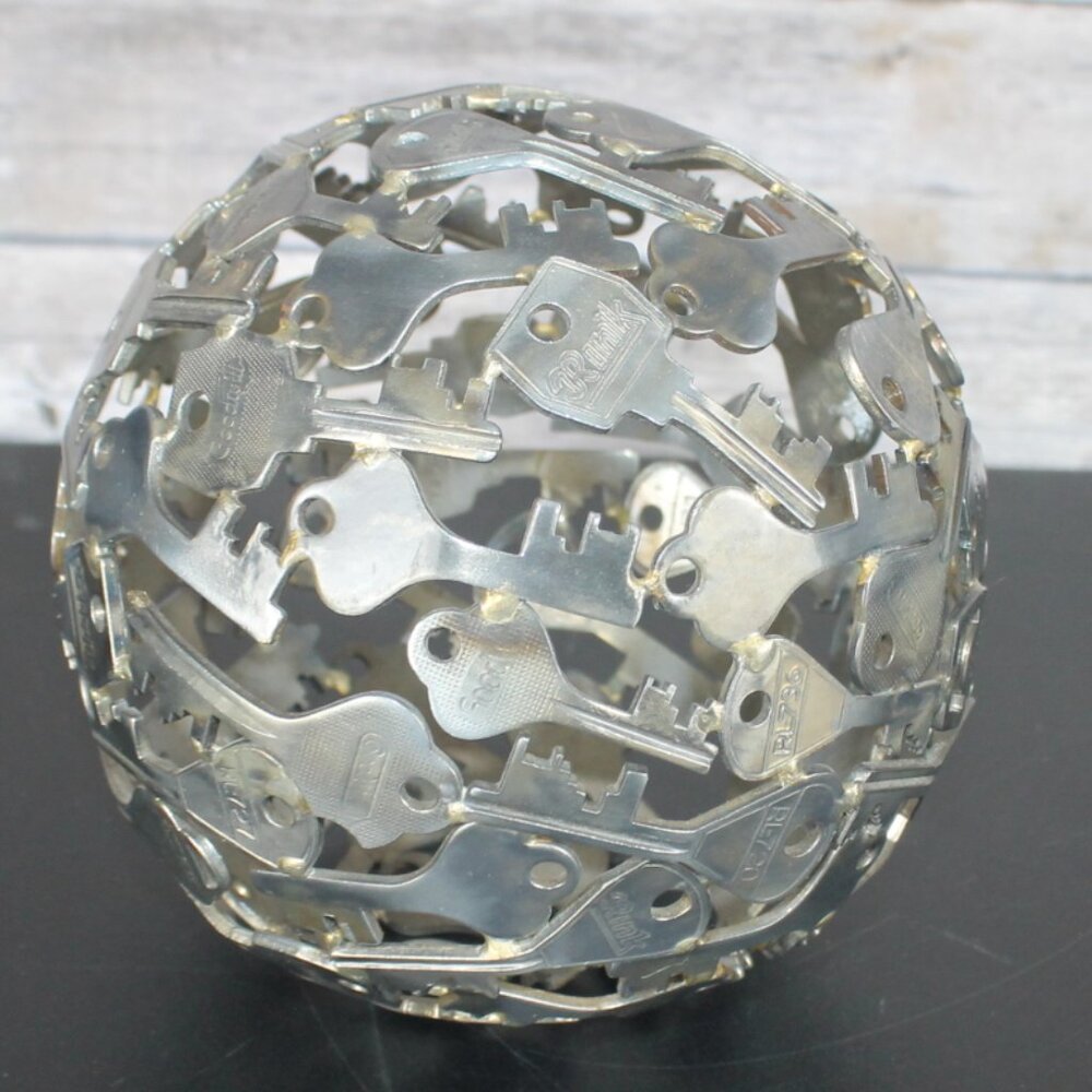 Metal Sphere Made of Keys Round Ball Orb Welded Sculpture Handmade 6" Diameter